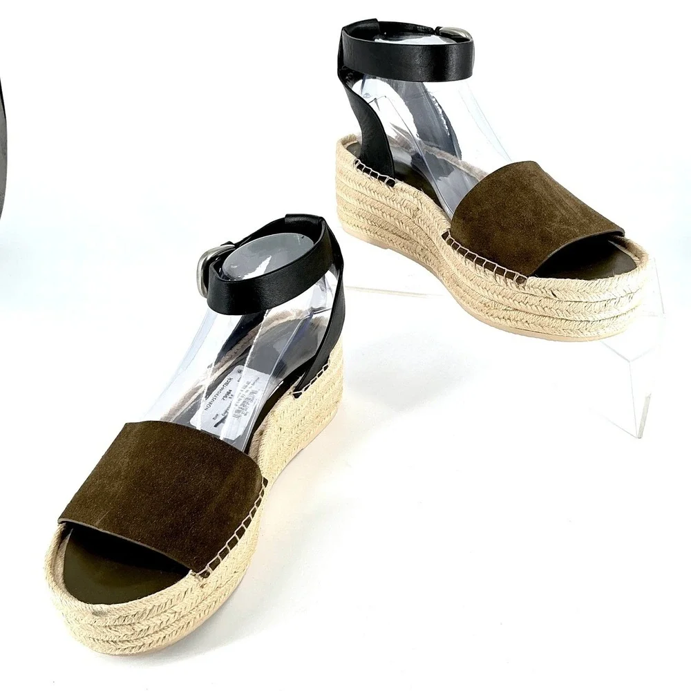 Vince Size 9.5 Olive Suede Black‎ Leather Platform Espadrille NEW Sandals $330